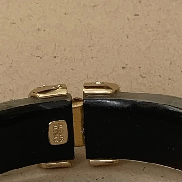 ALEXIS BITTAR • NEW Hand Carved Painted Hinged Paisley Studded Crumpled Bracelet - Picture 4 of 12